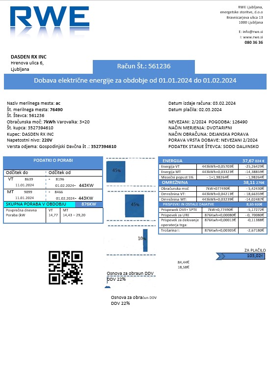 Slovenia RWE electricity proof of address business utility bill template in Word and PDF formats